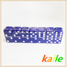 Double six blue domino with wooden box